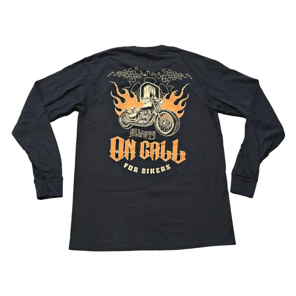 Always On Call For Bikers Black Long Sleeve Shirt Motorcycle Graphic